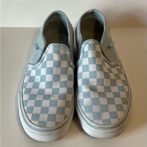 VANS Slip Ons Checkered White and Light Blue, Women’s Size 6.5